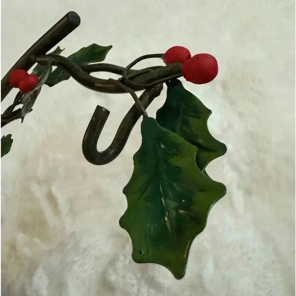 Vintage Holly & Ivy Christmas Mistletoe Candle Holder Iron Metal Decoration - Picture 8 of 13